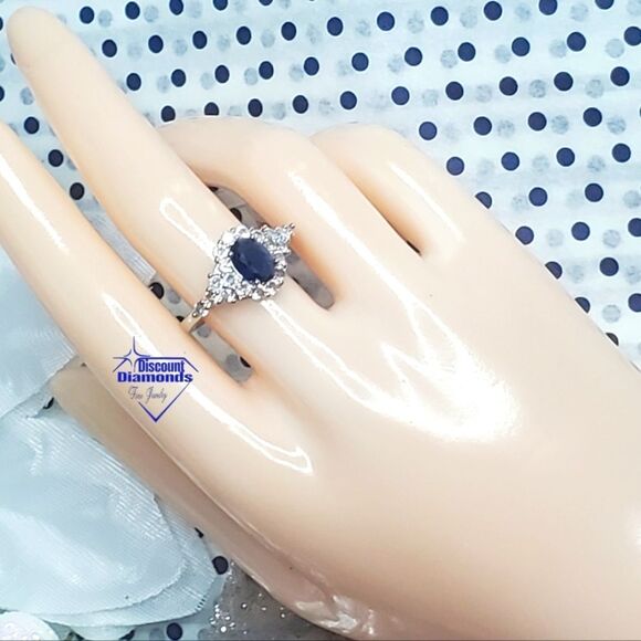 3.0 Ct Sky Blue Sapphire & White Baguette Diamond Cocktail Ring on 925 Silver - Picture 10 of 12